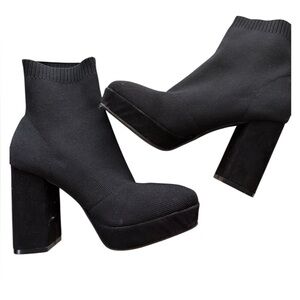Altar'd State Womens Black Ribbed Knit Sock Booties Faux Suede Block Heel